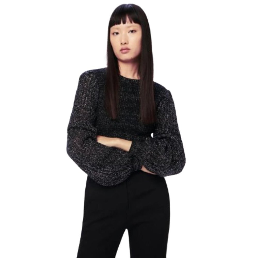 Victoria Beckham Blouson Sleeve Sweater Top Womens XS Black Crew Neck Jumper